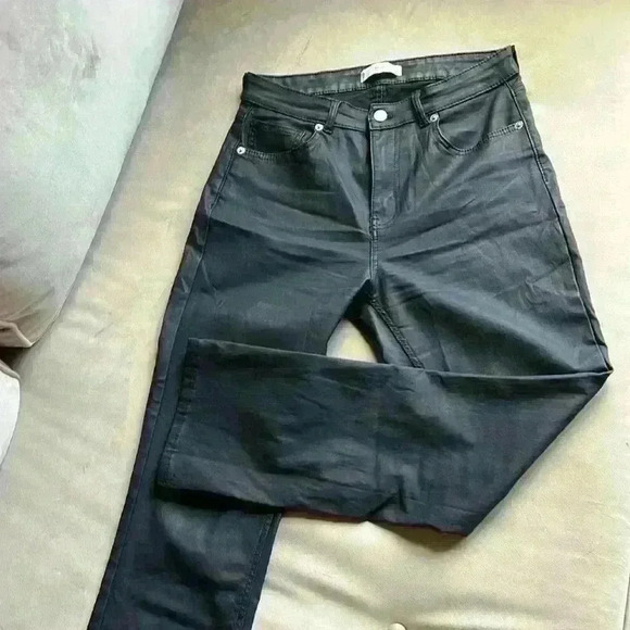 Mango coated stretch jeans, cropped flare ankle -Sz 10 - Picture 1 of 4